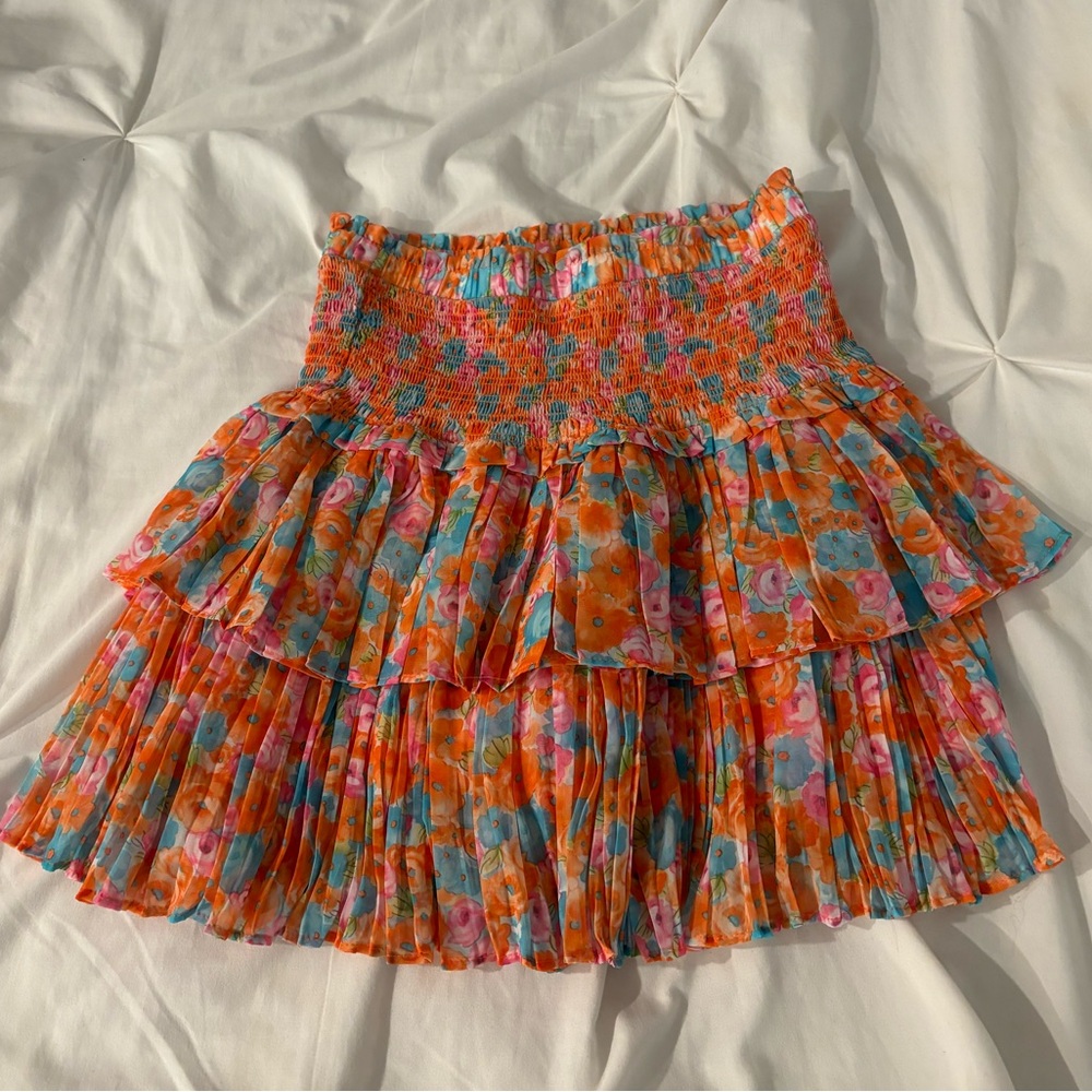Pants Store orange, pink, & blue floral high-rise skirt